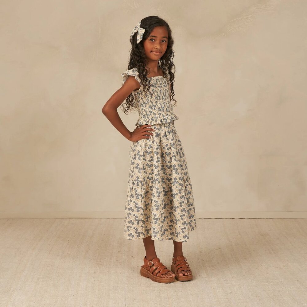 NEW - Rylee + Cru Blue ditsy floral ruffle tired midi skirt - Picture 2 of 2